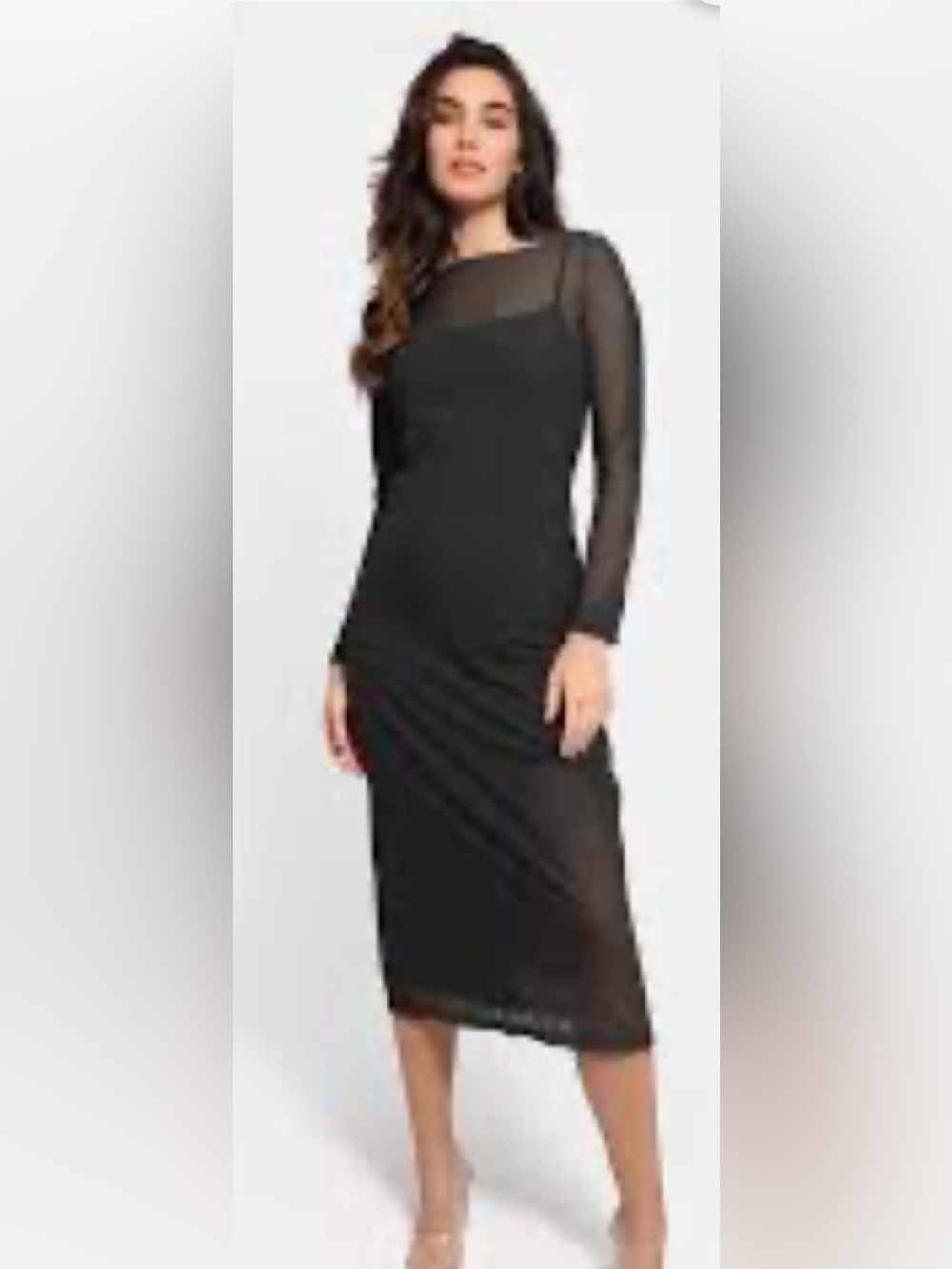 Gianni Bini Black Long-Sleeve Sheer-Panel Midi Dress
